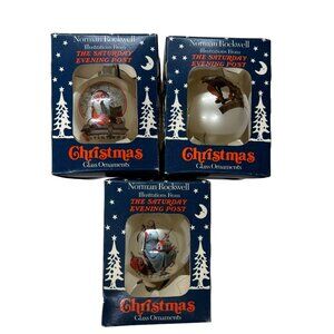 Vintage Norman Rockwell Saturday Evening Post Glass Christmas Ornament Santa Lot